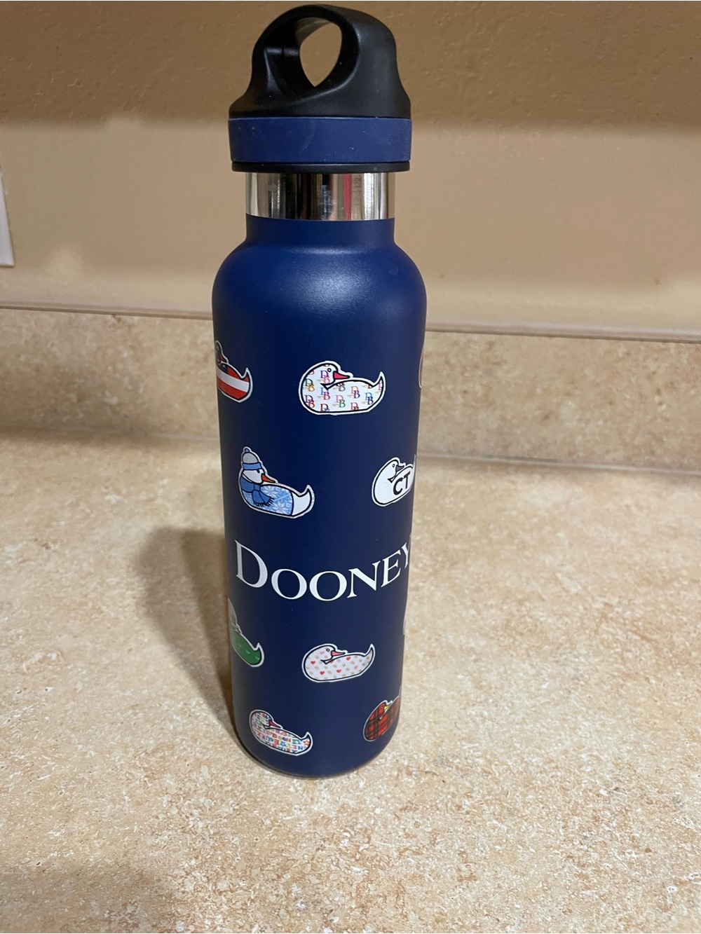 Dooney & Bourke Navy Water Bottle with Sticker Motif